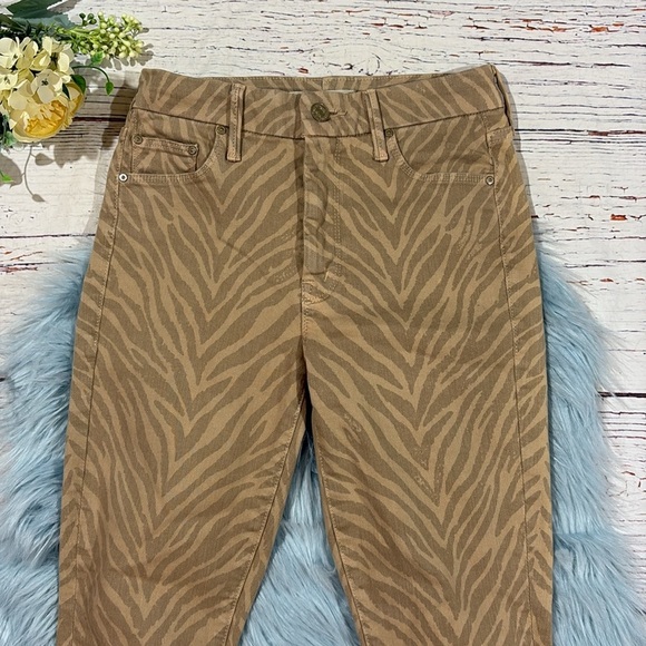 Mother The Looker Ankle Fray Sweet Stripes Skinny Animal Print Tan Jeans - Picture 11 of 12